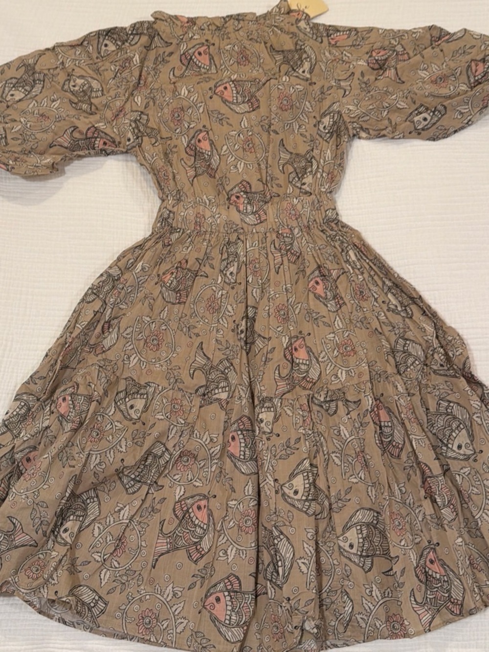 Anthropologie Beige Floral & Fish Print Midi Dress - Picture 4 of 4